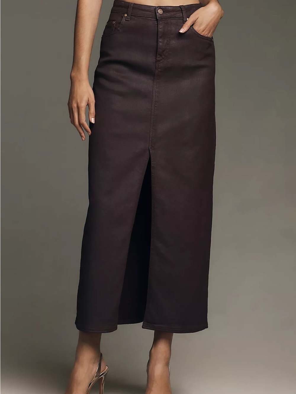 Anthropologie Pilcro Madi Front Slit Coated Denim Skirt Burgundy 14 NWT - Picture 5 of 15